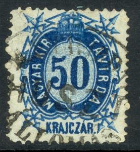 HUNGARY TELEGRAPH STAMPS 1874 50kr Blue Engraved Perf. 13 VF Used Mi. No. T16