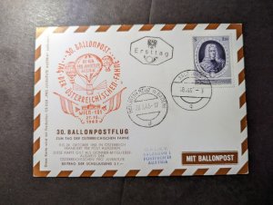 1963 Austria Airmail Balloon Post Postcard First Day Cover FDC to Salzburg