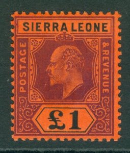 SG 111 Sierra Leone 1907-12. £1 purple & black/red. Lightly mounted mint CAT£300