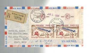 1964 France First Day Cover FDC to USA Pair # 1100 Paris Philatelic Show