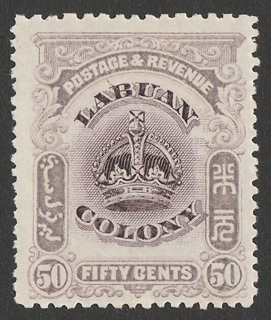 LABUAN 1902 Crown 50c dull purple & lilac variety 'line through B'.