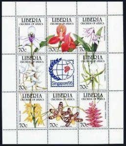 Liberia 1186 ah/label sheet,MNH.Michel 1631-1638 klb. SINGAPORE-1995.Orchids.