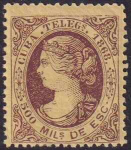 Cuba 1868 telégrafo Ed 2 telegraph MH* cracked gum