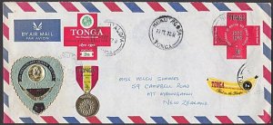 TONGA 1972 cover to NZ - great self adhesive franking - Red Cross etc.......U317