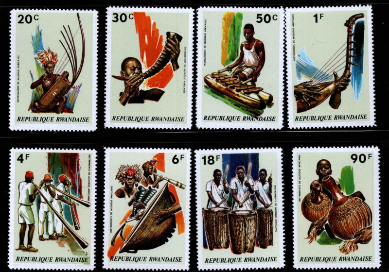 RWANDA Scott 515-522 MNH**  Musical Instruments  topical stamp set