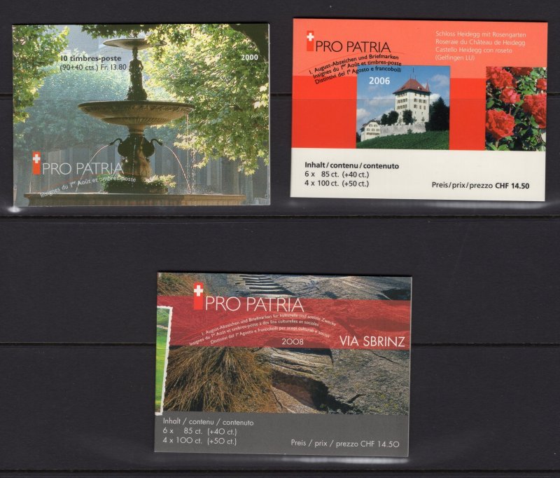 SWISS SWITZERLAND 3 PRO-PATRIA BOOKLETS CTO . 2000,2006,2008  - ARCHITECTURE