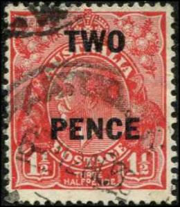 Australia SC# 106 George V Two Pence o/p on 1-1/2d Used