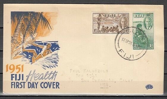 Fiji, Scott cat. B1-B2. Children & Rugby Player issue. First day cover. ^