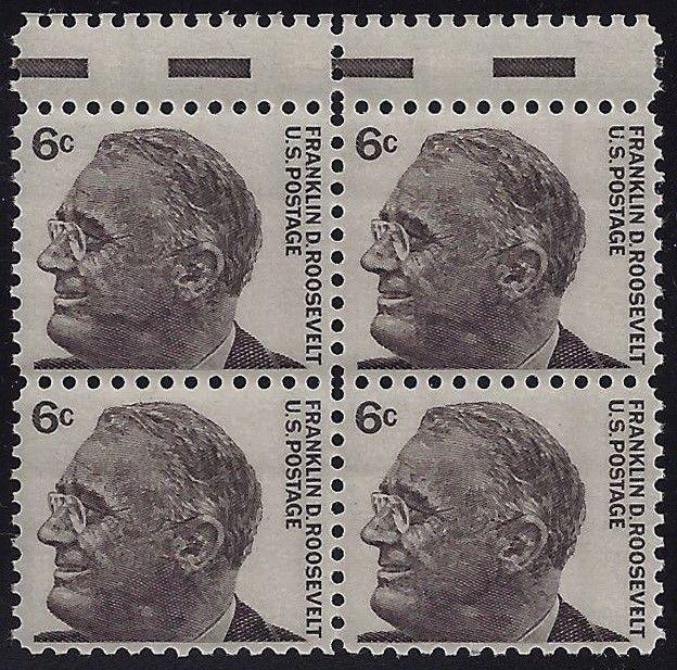 1284 - Gutter Snipe Error / EFO Block of 4 FDR Franklin D. Roosevelt MNH