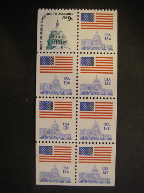 Scott 1623a, 13c Capitol booklet pane of 8, no tab, MNH Americana Beauty