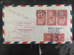 1929 Puerto Rico Usa FFC First Flight Cover FAM 6 PAA Postage Due To Detroit Mi