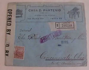 ARGENTINA  ALL OVER PIANO AD REGISTERED CENSORED COVER 1917 B/S USA