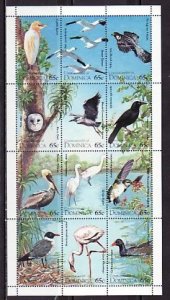 Dominica, Scott cat. 1773 A-I.  various Birds sheet of 12.