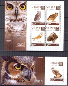 Solomon Islands 2014 Birds Owls II sheet +S/S MNH