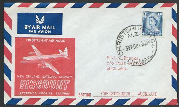 NEW ZEALAND 1958 first flight cover Christchurch - Auckland...............58157