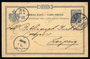 Serbia, 1896 10p postal stationary card, addressed to Leipzig, Germany