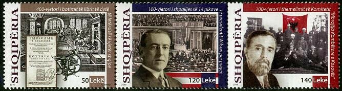 HERRICKSTAMP NEW ISSUES ALBANIA Sc.# 3024 Historic Events Strip of 3 Diff.
