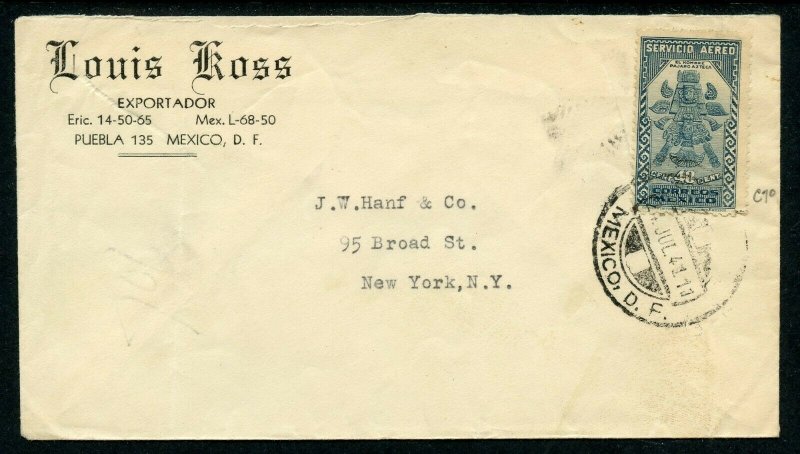 Mexico Scott C70 On 1941 Airmail Cover to New York City