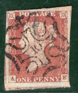 GB QV 1841 PENNY RED Imperf SG.8 1d NUMBER *10* MALTESE CROSS Cat £320 GRED96