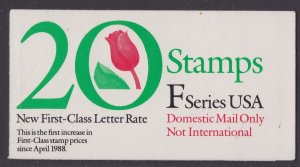 US 2519a BK183 Flower Tulip F series 29c booklet 20 #1111 MNH 1991