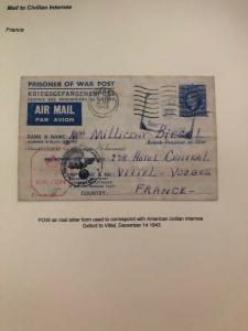 1943 Oxford England POW Airmail Cover To American Civilian Intern Vittel France