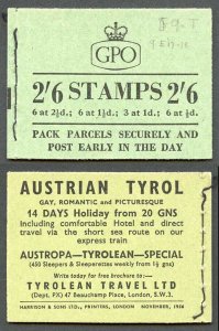 F48 2/6 Booklet Nov 1956 2 1/2d Cyl J9 Dot