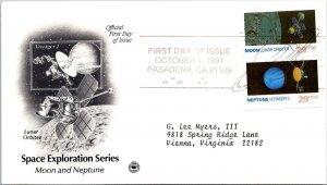 FDC 1991 SC #2577a Lunar Orbiter & Neptune Voyager 2  Pasadena CA - Pair - J2718