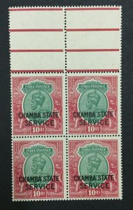 MOMEN: INDIA CHAMBA SG #O60 1939 BLOCK MINT OG NH LOT #193643-2318