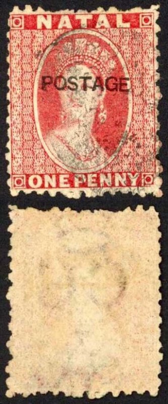 Natal SG77 1d Bright Red Wmk CC Opt POSTAGE (locally) Cat 110 pounds