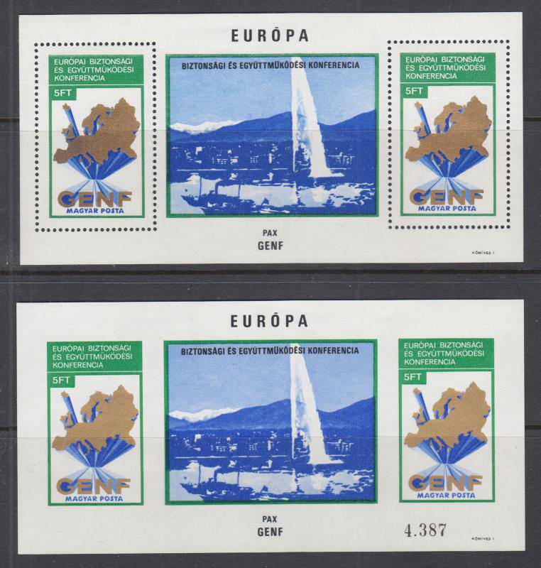 Hungary Sc 2268 MNH. 1974 European Peace Conference, perf & imperf S/S-s