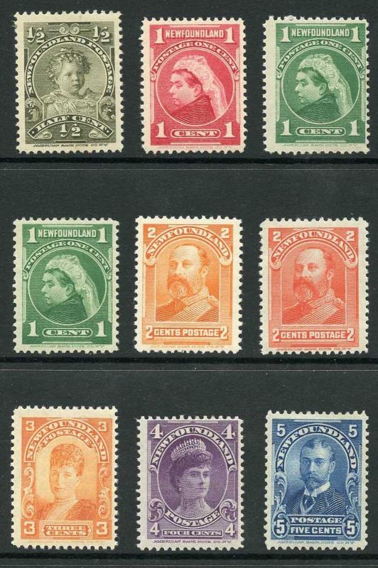 Newfoundland SG83/90 1897 Set of 8 plus 1/2c yellow green M/Mint