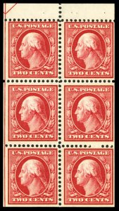 United States, 1910-30 #375a Cat$125, 1910 2c carmine, booklet pane of six, l...