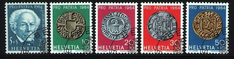 Switzerland B334-B337 used set coins on stamps Pro Patria 1964