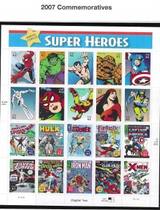 US #4159 2007 SUPER HEROES- PANE OF 20 41C STAMPS - MINT NEVER HINGED