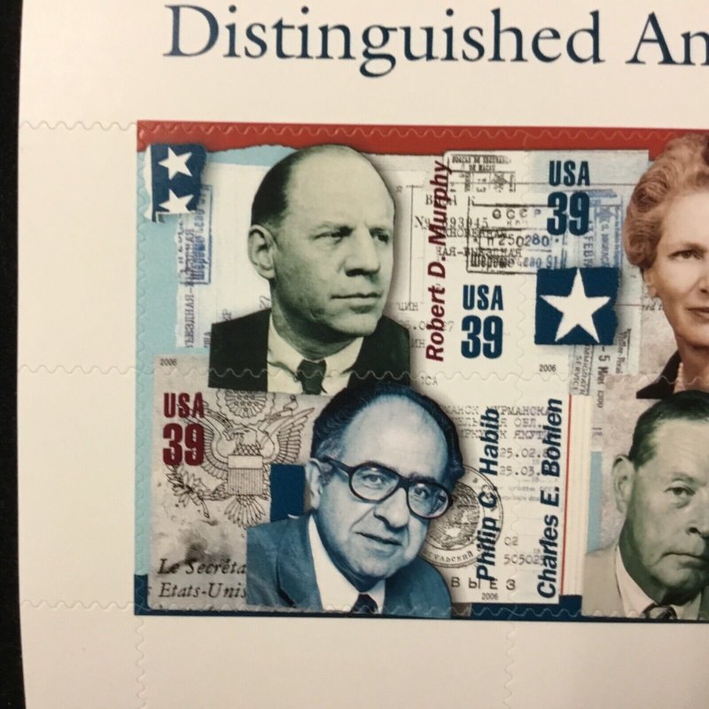 4076  Distinguished American Diplomats  MNH Souvenir sheet of 6   FV $2.34. 2006