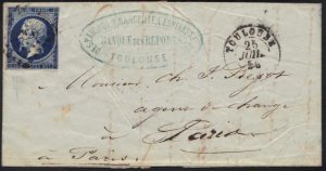 FRANCE 1856 MAILED AT TOULOUSE (30) HAUTE-GARONNE 25 JULY 1856 FRONT SIDE