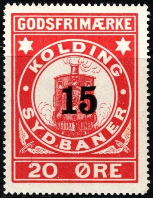 Vintage Denmark Private Local Stamp 15/20 Ore Kolding Sydbaner Railways Unused