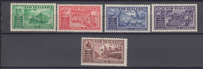 J38798, jlstamps, 1936 new zealand set mh #218-22 industries