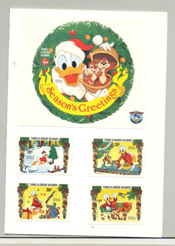 Turks & Caicos #645-647, 649-650 Disney Christmas 4v & 1v S/S Imperf Proofs