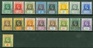 SG 86-102 Gambia 1912 MCA set of 17 values ½d-5 overprinted specimen