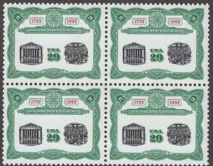 1992 New York Stock Exchange Bicentennial Block of 4 29c Stamps, Sc#2630, MNH,OG