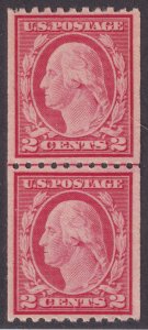 Sc# 487 U.S. 1916 George Washington 2¢ horizontal coil line pair MNH CV $275.