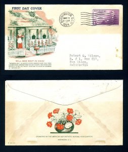 # 737 First Day Cover American War Mothers cachet with stuffer card - 5-22-1934