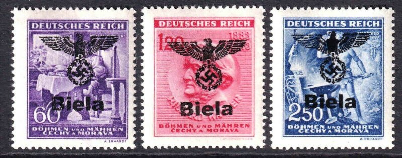 BOHEMIA & MORAVIA 85-87 BIELA OVERPRINTS OG NH U/M F/VF TO VF BEAUTIFUL GUM