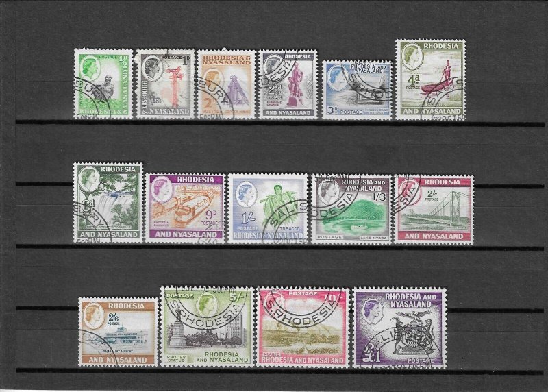 RHODESIA & NYASALAND 1959/61 SG 18/31 USED Cat £90