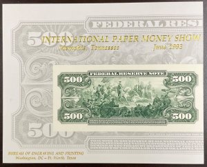 BEP B171 Souvenir Card back $500 US Note - Canceled and Uncanceled