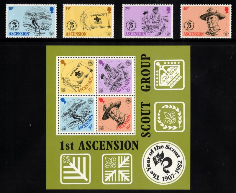 ASCENSION 1982 Scouting Year; Scott 301-04, 304a, SG 309-13; MNH