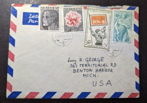 1957 Czechoslovakia Airmail Cover Prague to Benton Harbor MI USA Lidice Stamps