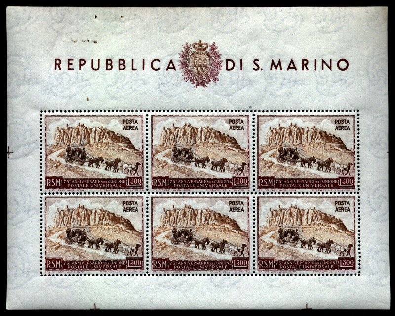 San Marino Scott C75a mi 456Kb UPU perforated Souvenir sheet Mint NH $425.00