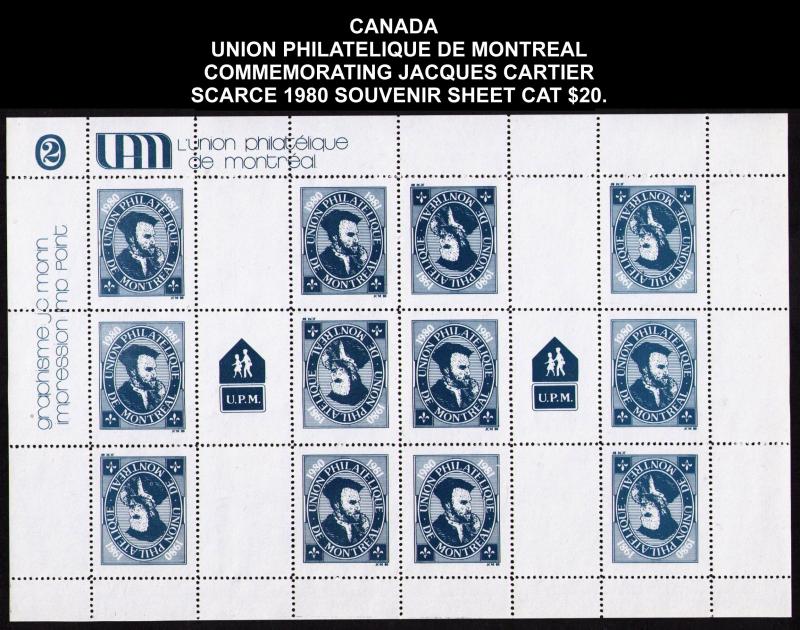 CANADA UNION PHILATELIQUE MONTREAL EXUP XII 1980 SOUVENIR SHEET #cc1320.1 CV $20